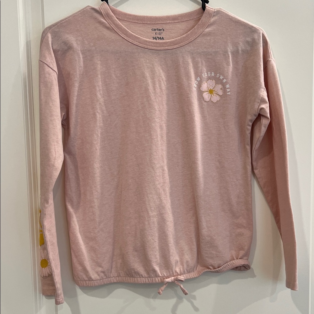 Carter's Light Pink Long-Sleeve Floral Drawstring Tee